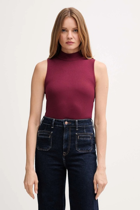 United Colors of Benetton top kolor bordowy z półgolfem 3P2Y3M06Y - zdjęcie produktu nr 2