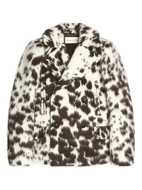 DRIES VAN NOTEN cowhide-pattern double-breasted jacket - Brown - zdjęcie produktu nr 1