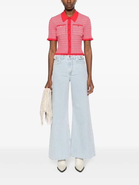 Maje high-rise logo-patch wide-leg jeans - Blue - zdjęcie produktu nr 2