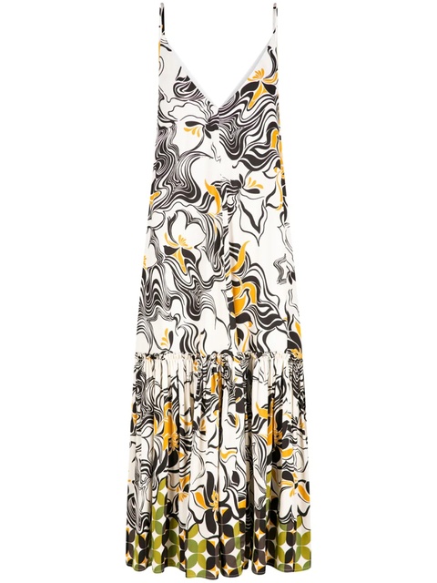 DRIES VAN NOTEN ruffled swirl-print dress - Neutrals - zdjęcie produktu nr 1