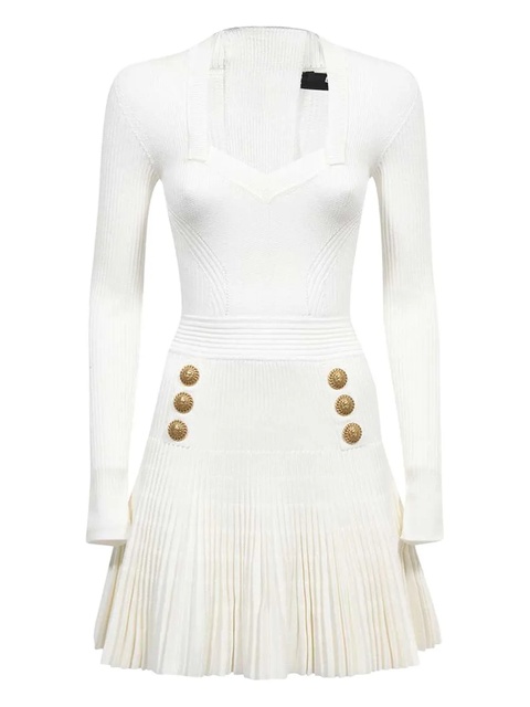 Balmain lion-button pleated mini dress - White - zdjęcie produktu nr 1