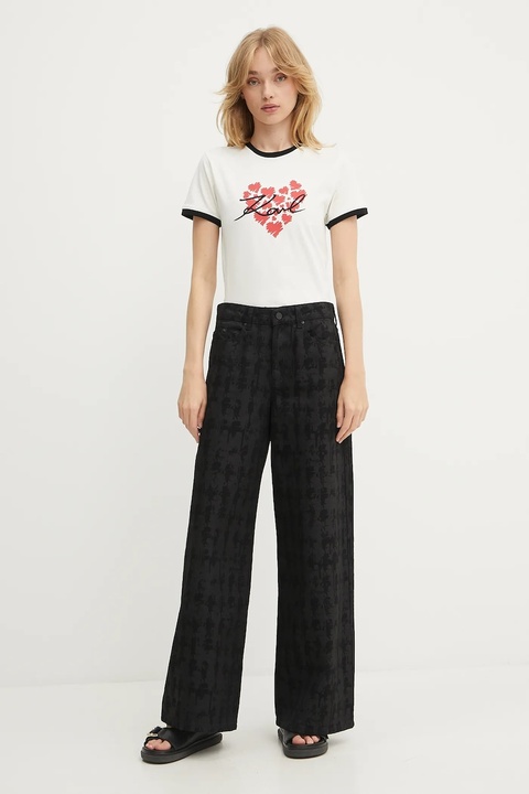 Karl Lagerfeld t-shirt bawełniany damski kolor beżowy A3W17015 - zdjęcie produktu nr 1