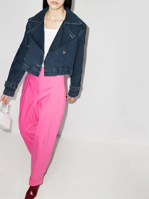 ROTATE BIRGER CHRISTENSEN ruffle-trim cropped denim jacket - Blue - zdjęcie produktu nr 2