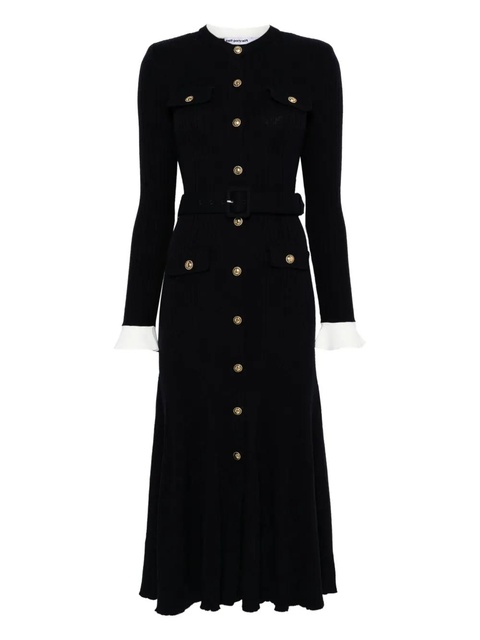 Self-Portrait button-detailed ribbed-knit maxi dress - Blue - zdjęcie produktu nr 1