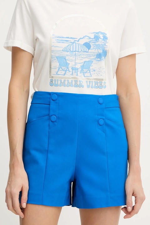Morgan szorty damskie kolor niebieski gładkie high waist SHEON - zdjęcie produktu nr 1