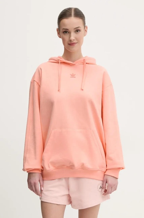 adidas Originals bluza bawełniana Essential damska kolor pomarańczowy z kapturem gładka JJ3499 - zdjęcie produktu nr 1