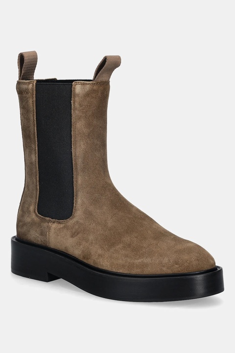 Calvin Klein sztyblety zamszowe CONVAVE WELT CHESEA SUEDE damskie kolor brązowy na płaskim obcasie YW0YW01969 - zdjęcie produktu nr 1