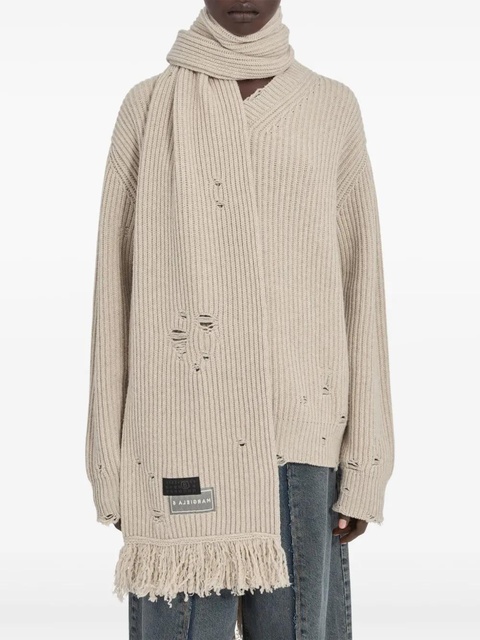 MM6 Maison Margiela ribbed frayed-edge scarf - Neutrals - zdjęcie produktu nr 1