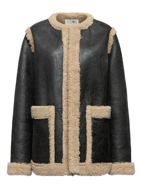 MM6 Maison Margiela leather shearling-panels jacket - Black - zdjęcie produktu nr 2