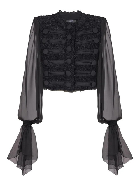 Balmain chiffon-sleeve tweed jacket - Black - zdjęcie produktu nr 1