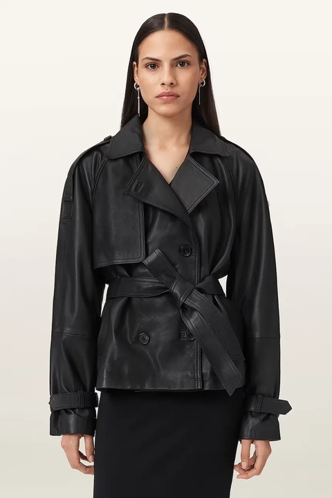 AllSaints trencz skórzany REED kolor czarny W035LD - zdjęcie produktu nr 1