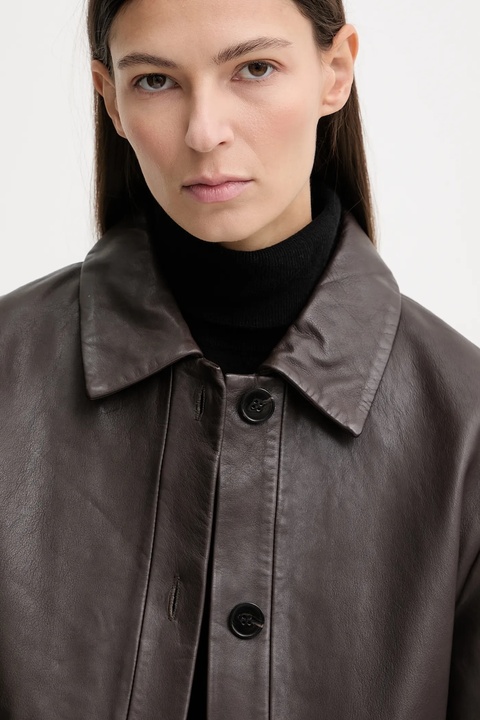 Marc O'Polo kurtka skórzana kolor brązowy przejściowa 510701073011 - zdjęcie produktu nr 2