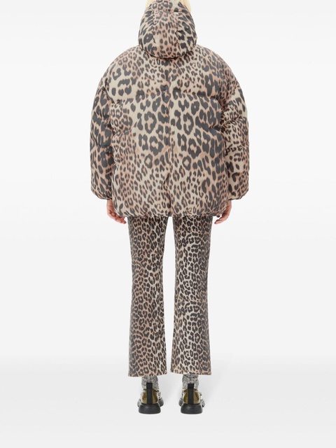 GANNI leopard print hooded puffer jacket - Neutrals - zdjęcie produktu nr 2