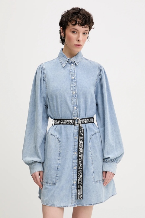 Karl Lagerfeld Jeans sukienka bawełniana kolor niebieski mini prosta A2W13022 - zdjęcie produktu nr 1