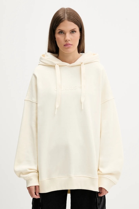 adidas Originals bluza Essentials damska kolor beżowy z kapturem z nadrukiem JX5495 - zdjęcie produktu nr 1