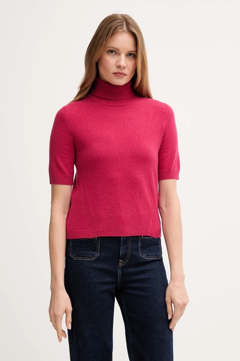 United Colors of Benetton sweter z dodatkiem wełny dziecięcy damski kolor różowy lekki z golfem 102HD203X - zdjęcie produktu nr 1