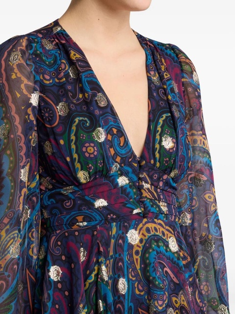 ETRO paisley-print V-neck mini day dress - Blue - zdjęcie produktu nr 2