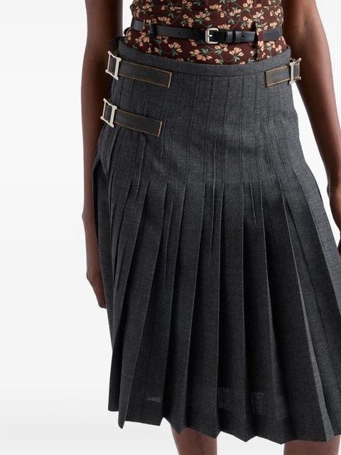 Prada pleated leather-strap midi skirt - Grey - zdjęcie produktu nr 2