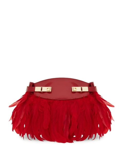 Ferragamo Hug feather-trimmed cross body bag - Red - zdjęcie produktu nr 1