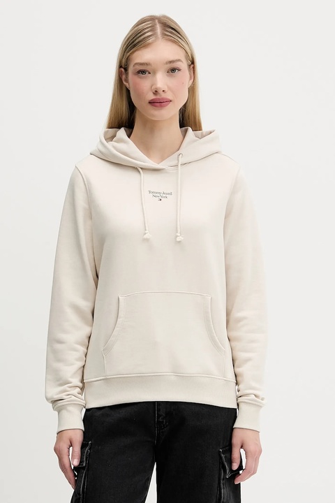 Tommy Jeans bluza damska kolor beżowy z kapturem gładka DW0DW19712 - zdjęcie produktu nr 1