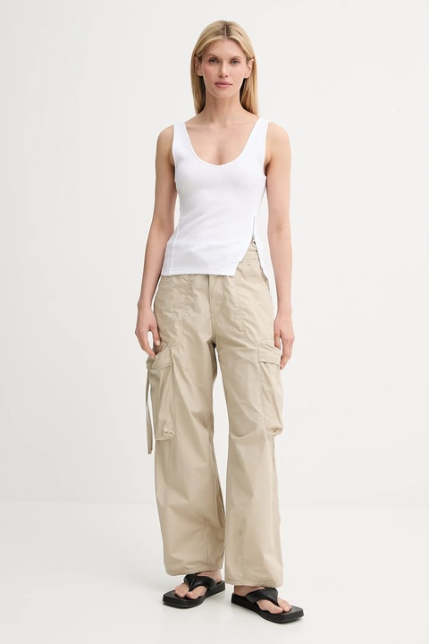 G-Star spodnie bawełniane kolor beżowy proste high waist D26433-C973 - zdjęcie produktu nr 2