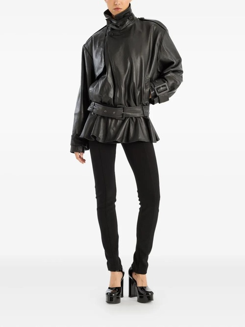 ROTATE BIRGER CHRISTENSEN belted ruffle leather jacket - Black - zdjęcie produktu nr 1