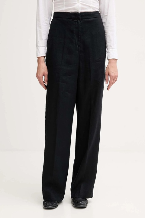 Tommy Hilfiger spodnie lniane damskie kolor czarny szerokie high waist WW0WW46823 - zdjęcie produktu nr 1
