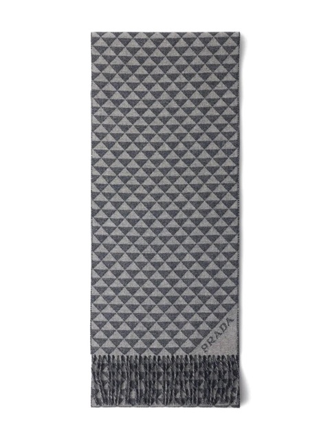 Prada Symbole double jacquard fringed scarf - Grey - zdjęcie produktu nr 1