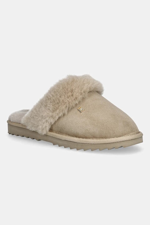 Tommy Hilfiger kapcie skórzane TH SHEARLING HOUSE SHOE kolor beżowy FW0FW09063 - zdjęcie produktu nr 1