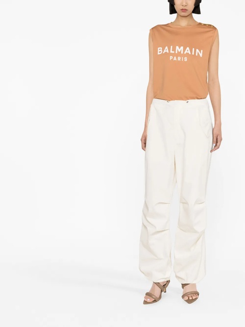 Balmain logo-print button-embellished top - Neutrals - zdjęcie produktu nr 2