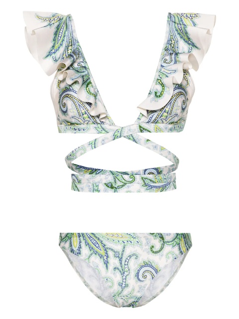 ZIMMERMANN Ottie ruffled wrap bikini - Green - zdjęcie produktu nr 1