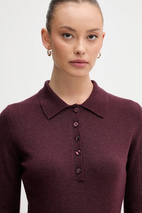 United Colors of Benetton sweter z dodatkiem wełny damski kolor bordowy lekki 102HD301H - zdjęcie produktu nr 1