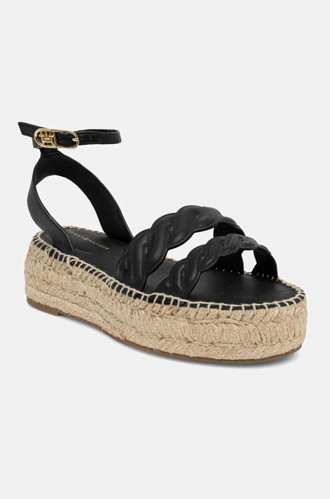 Tommy Hilfiger sandały skórzane LEATHER ROPE REAL ESPAD SANDAL damskie kolor czarny na platformie FW0FW08496 - zdjęcie produktu nr 1