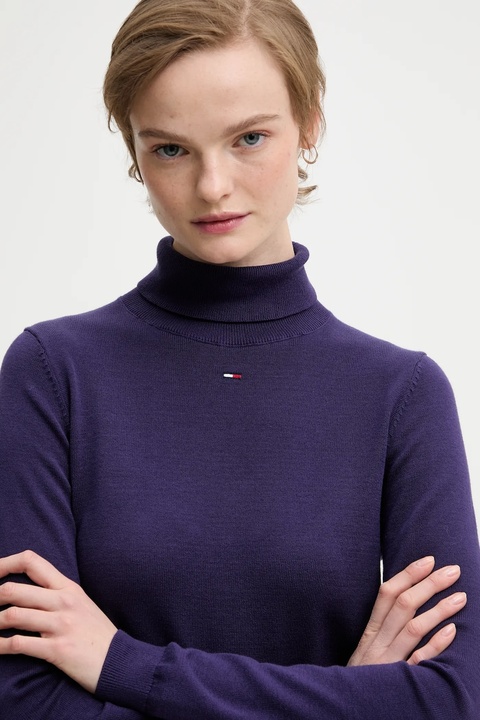 Tommy Jeans sweter bawełniany damski kolor fioletowy lekki z golfem DW0DW21672 - zdjęcie produktu nr 2