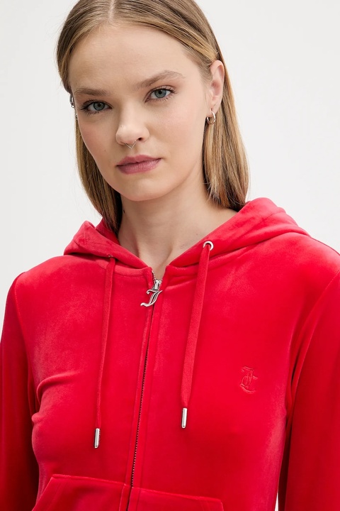 Juicy Couture bluza damska kolor czerwony z kapturem gładka JCAP176 - zdjęcie produktu nr 2