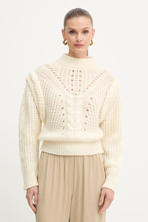 BOSS Orange sweter z dodatkiem wełny damski kolor beżowy 50548951 - zdjęcie produktu nr 1