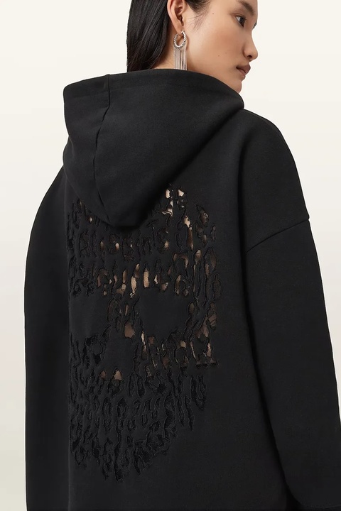 AllSaints bluza z bawełną CRANEO damska kolor czarny z kapturem z aplikacją W064JD - zdjęcie produktu nr 1