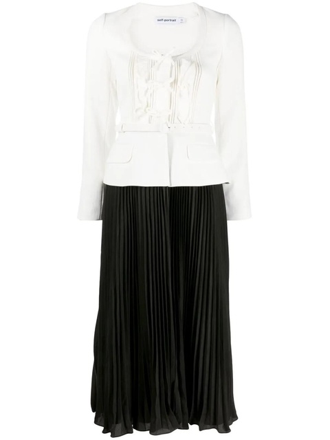 Self-Portrait pleated-skirt midi dress - Black - zdjęcie produktu nr 1