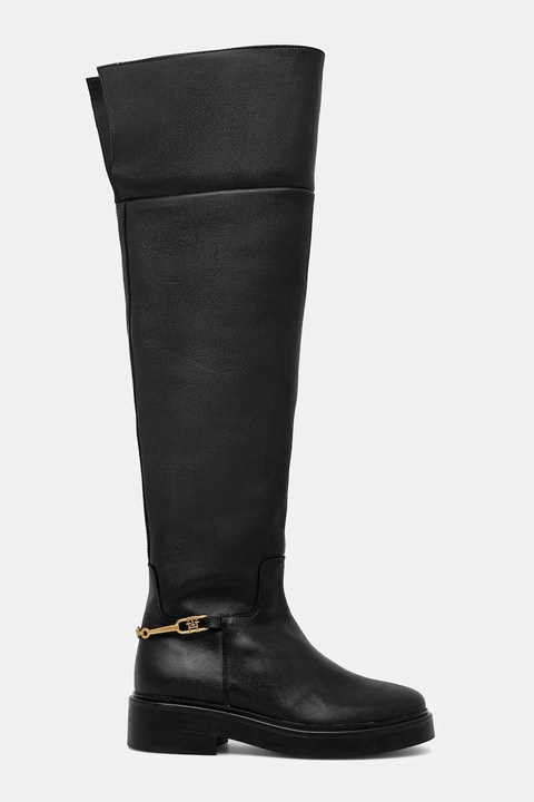Tommy Hilfiger kozaki skórzane TH HORSEBIT RIDING OVERKNEE BOOT kolor czarny na płaskim obcasie FW0FW08976 - zdjęcie produktu nr 2