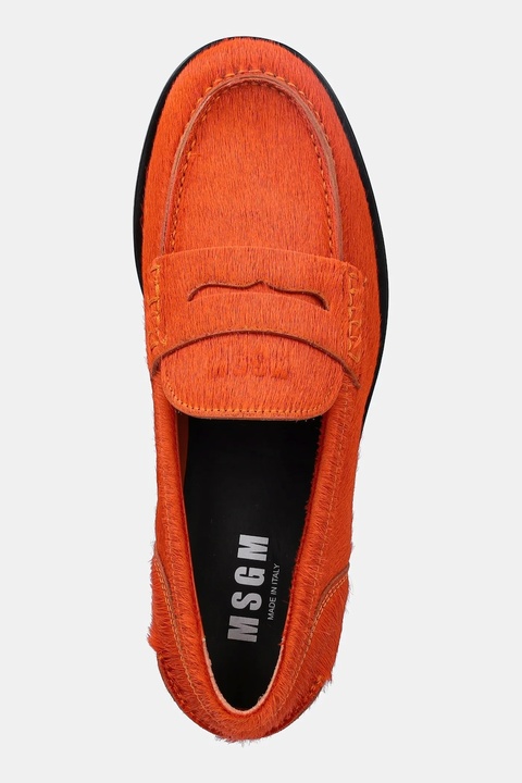 MSGM mokasyny skórzane damskie kolor pomarańczowy na płaskim obcasie 3941MDS153 995 - zdjęcie produktu nr 2
