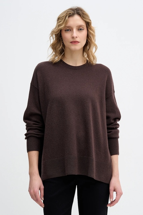 Sisley sweter z dodatkiem wełny damski kolor brązowy lekki 18AYM103K - zdjęcie produktu nr 1