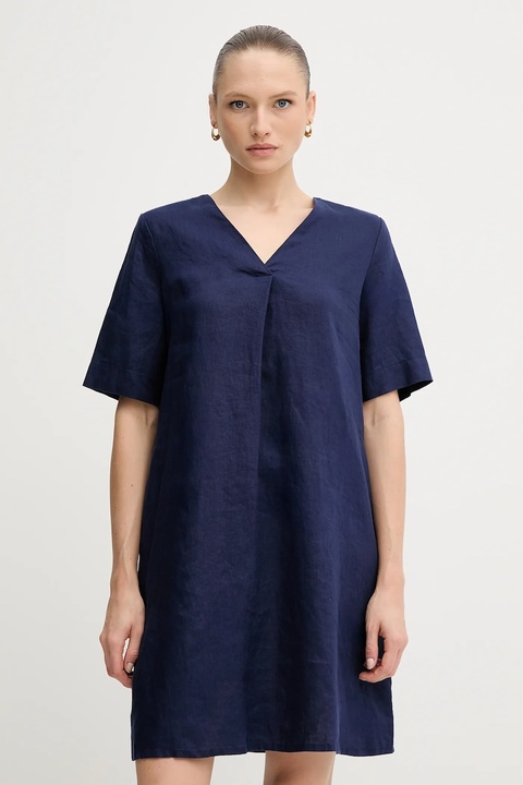 United Colors of Benetton sukienka lniana kolor granatowy mini oversize 4AGHDV0B0 - zdjęcie produktu nr 1