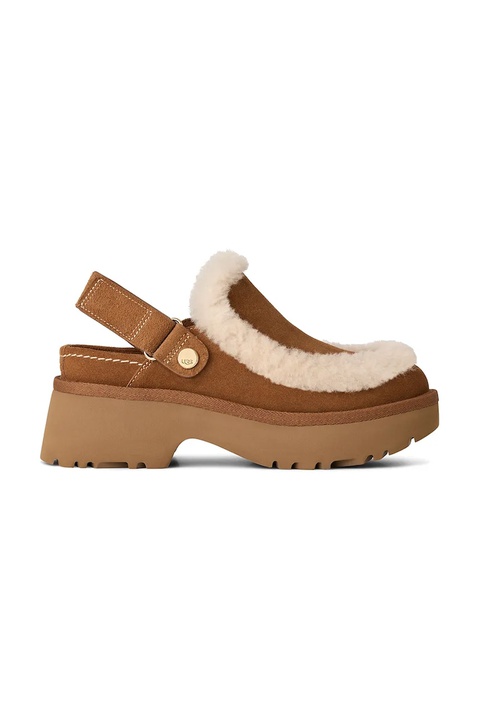 UGG klapki zamszowe Esmee Clog damskie kolor brązowy na platformie 1173331.CHE - zdjęcie produktu nr 1