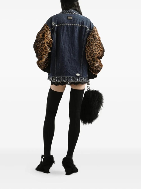 Dolce & Gabbana leopard-print studded denim jacket - Blue - zdjęcie produktu nr 2