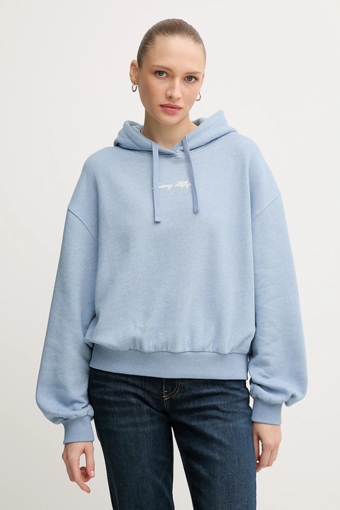 Tommy Hilfiger bluza damska kolor niebieski z kapturem z nadrukiem WW0WW47459 - zdjęcie produktu nr 1