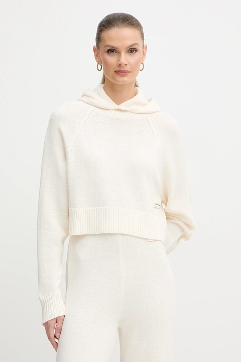 Armani Exchange sweter z dodatkiem wełny damski kolor beżowy lekki z półgolfem XW000767 AF13774 - zdjęcie produktu nr 1
