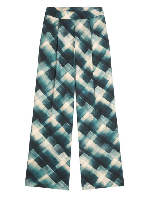 DRIES VAN NOTEN pleated geometric-pattern trousers - Green - zdjęcie produktu nr 1