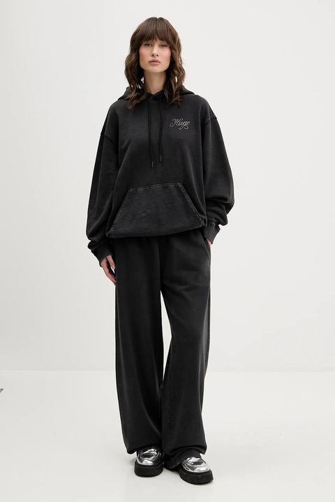 Hugo Blue spodnie dresowe bawełniane damskie kolor szary gładkie 50547956 - zdjęcie produktu nr 2