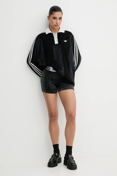 adidas Originals szorty welurowe Booty damskie kolor czarny gładkie high waist JW7284 - zdjęcie produktu nr 2