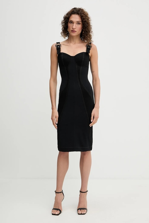 Versace Jeans Couture sukienka kolor czarny midi dopasowana 79HAO94M DT037 - zdjęcie produktu nr 1